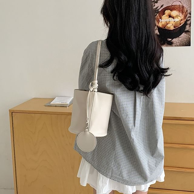 FAYLE-Plain Knot Faux Leather Bucket Bag