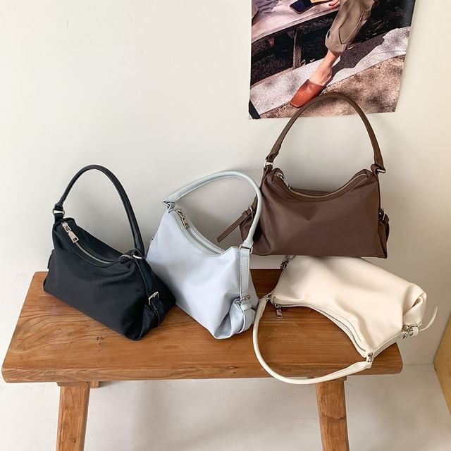 FAYLE-Plain Nylon Shoulder Bag