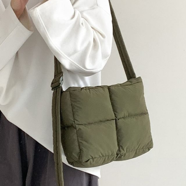 FAYLE-Plain Quilted Puffy Crossbody Bag