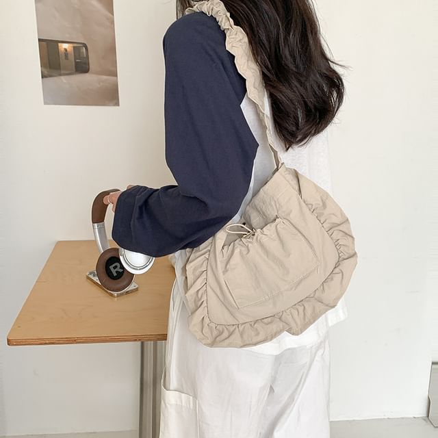 FAYLE-Plain Ruffle Trim Nylon Tote Bag