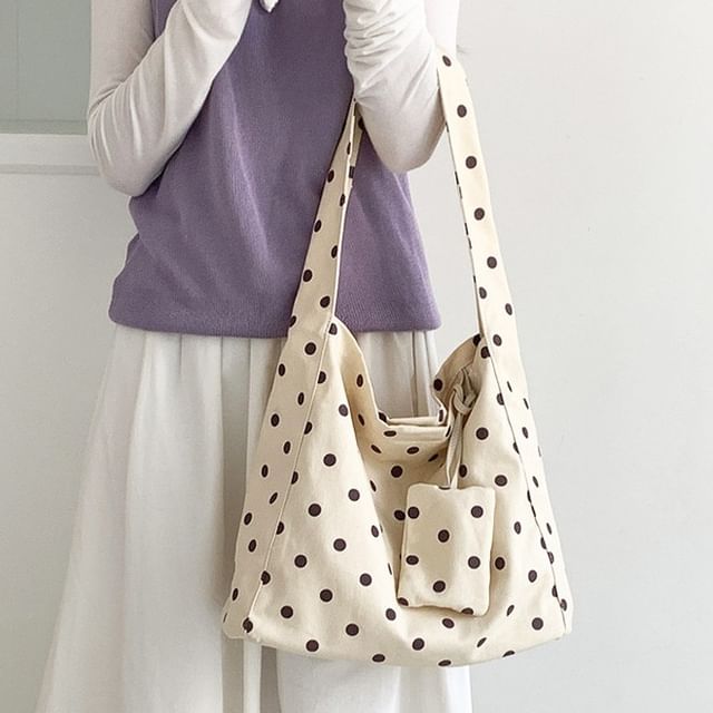 FAYLE-Polka Dot Canvas Tote Bag