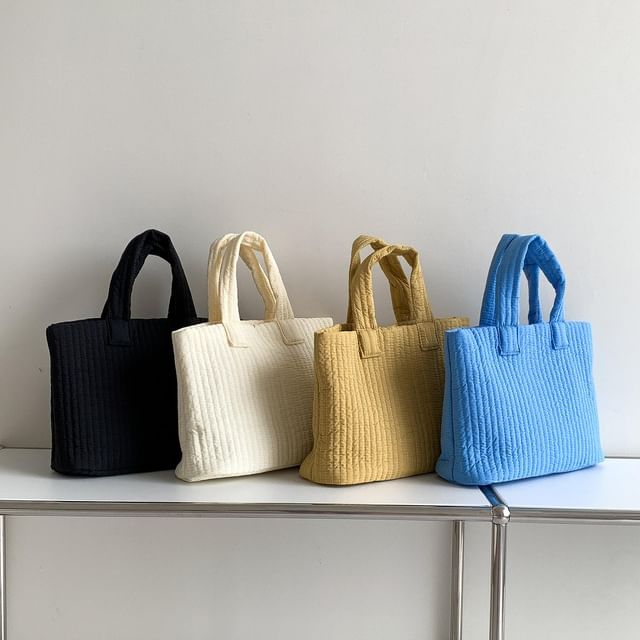 FAYLE-Ribbed Nylon Plain Tote Bag