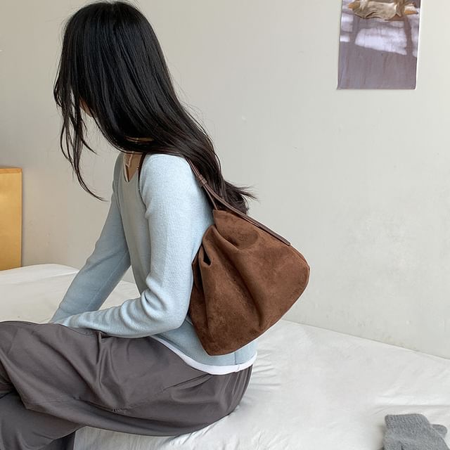 FAYLE-Ruched Faux Suede Tote Bag