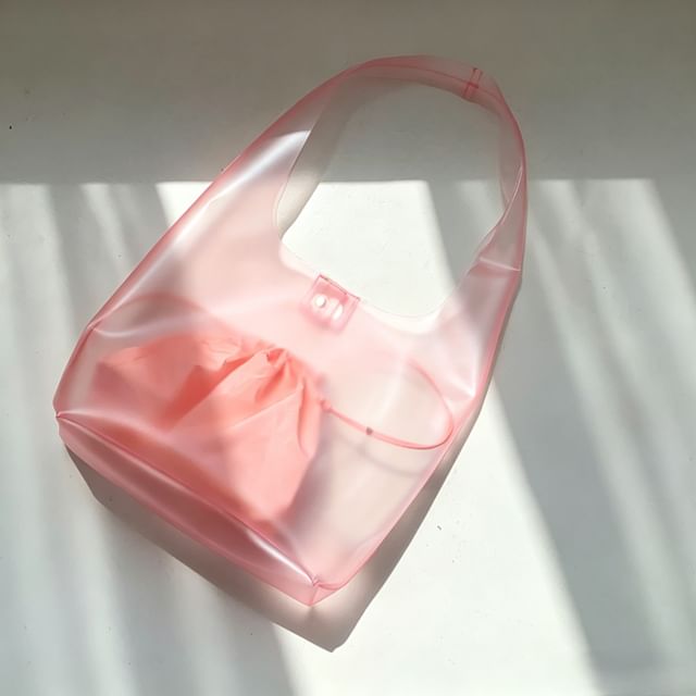 FAYLE-Set Matte Plain Jelly Tote Bag Drawstring Pouch