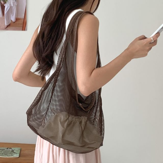 FAYLE-Set Plain Mesh Tote Bag Pouch