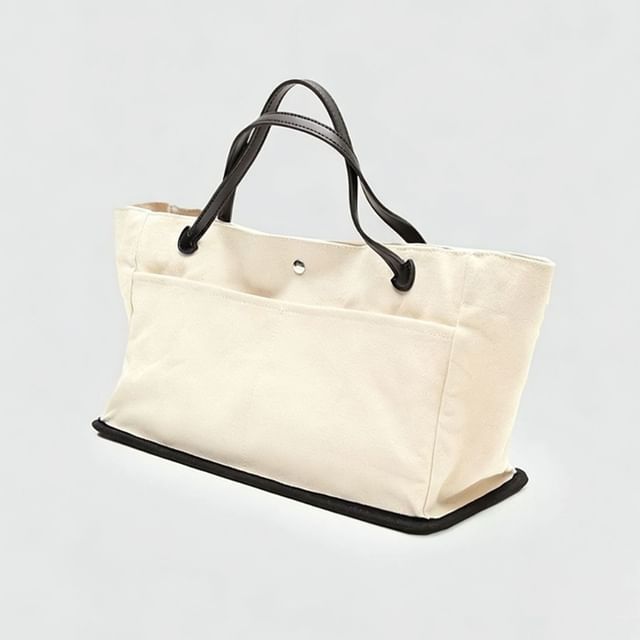 FAYLE-Snap Buttoned Canvas Plain Tote Bag