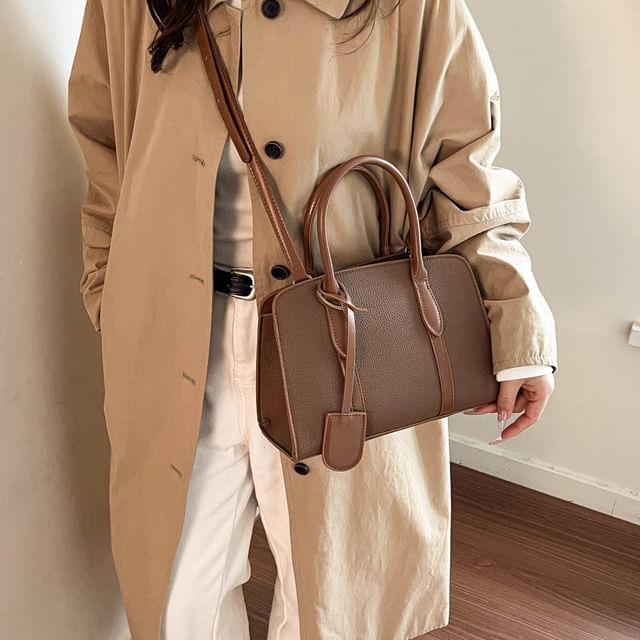 FAYLE-Structured Top Handle Faux Leather Handbag