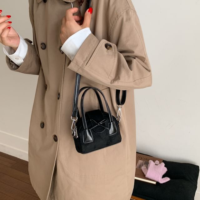 FAYLE-Top Handle Plain Bow Bowler Bag