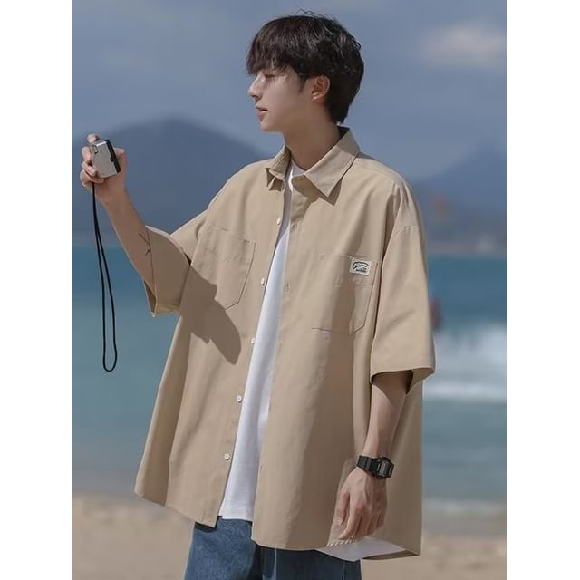 Femilina-34-Sleeve Pocketed Plain Shirt
