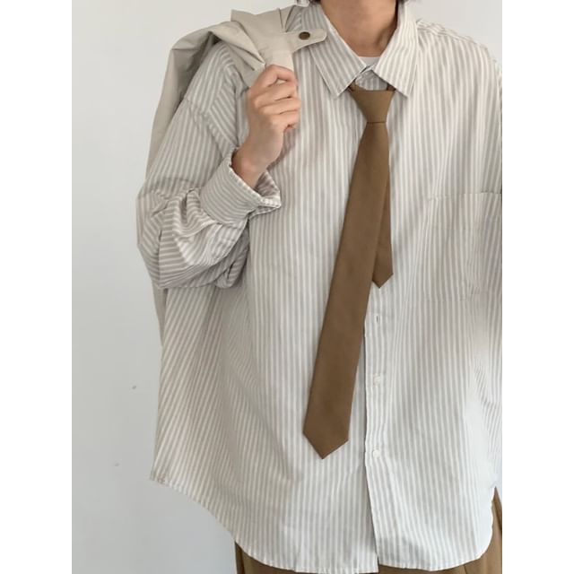 Femilina-Collared Striped Button Up Shirt
