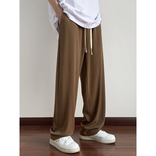 Femilina-Drawstring Waist Plain Loose Fit Pants