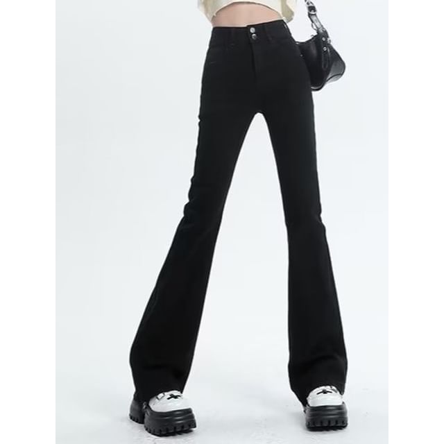Femilina-High Waist Washed Flared Jeans
