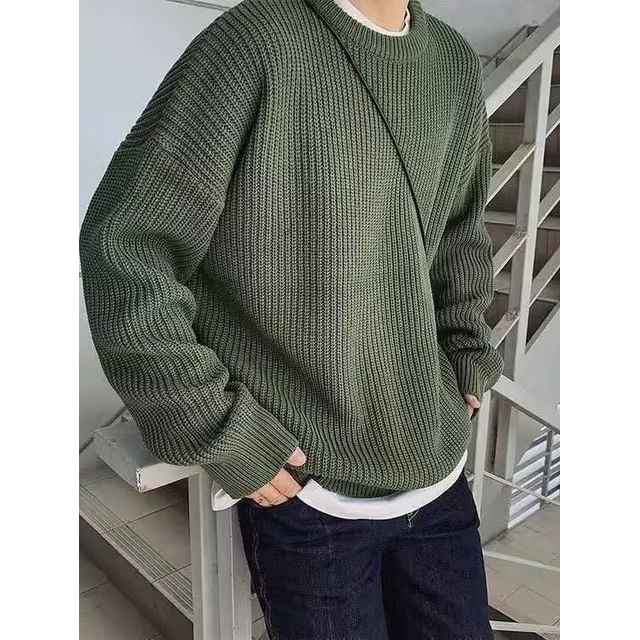 Femilina-Round Neck Plain Ribbed Sweater