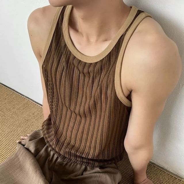 Femilina-Round Neck Striped Tank Top