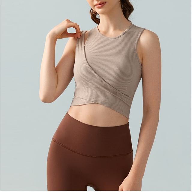 femmal-Crew Neck Plain Asymmetrical Crop Tank Top