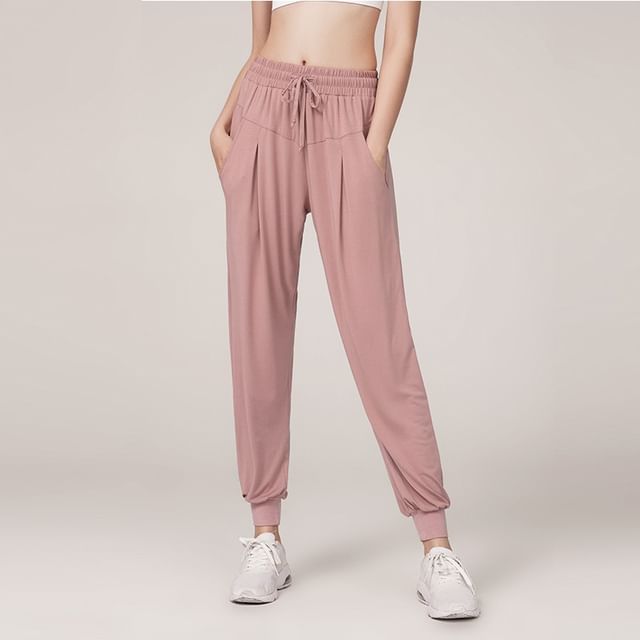 femmal-Drawstring Waist Plain Cropped Sweatpants