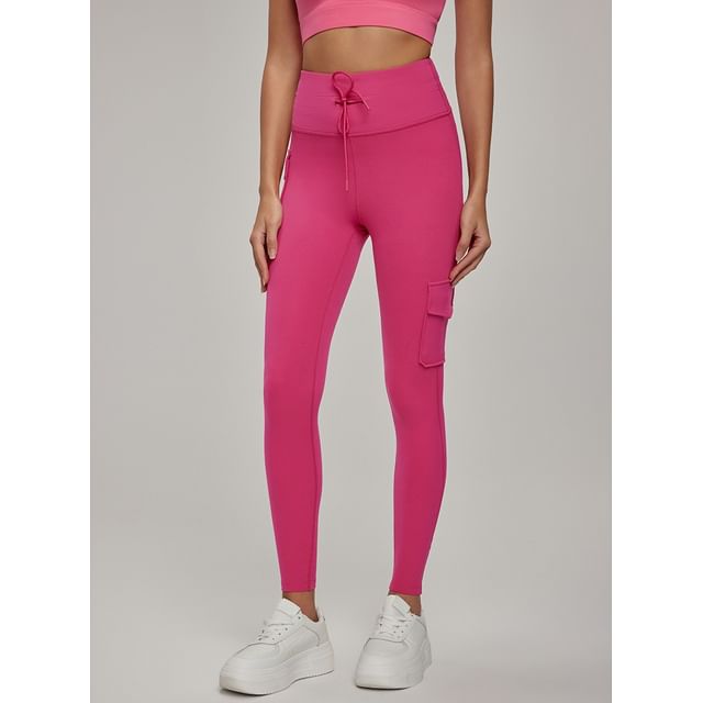 femmal-Drawstring Waist Plain Pocket Yoga Pants