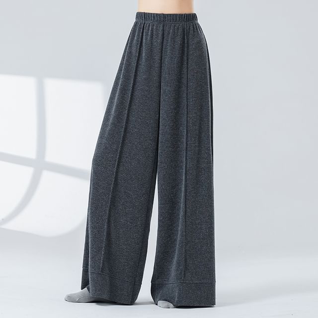 femmal-Elastic Waist Plain Dance Wide Leg Pants