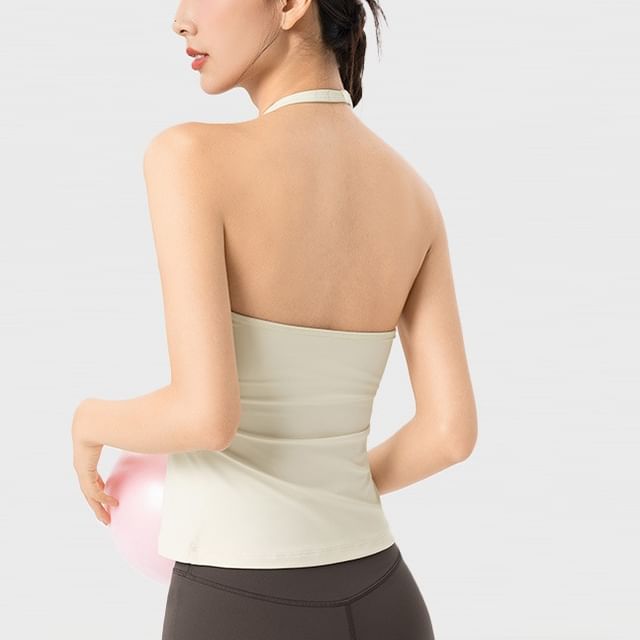 femmal-Halter Plain Padded Sports Top