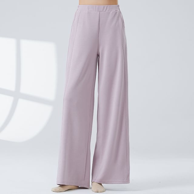 femmal-High Waist Plain Dance Wide Leg Pants