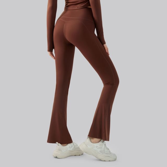 femmal-High Waist Plain Flared Yoga Pants