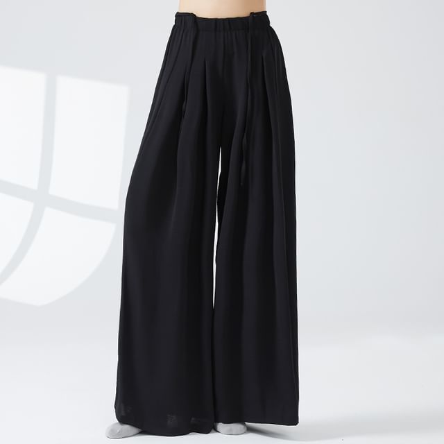 femmal-High Waist Plain Wide Leg Dance Pants