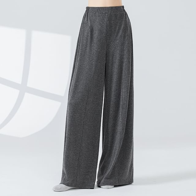 femmal-High Waist Plain Wide Leg Dance Pants