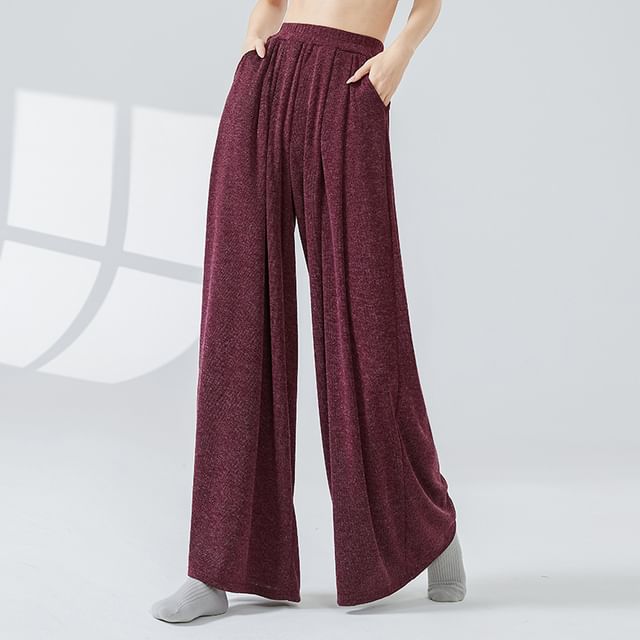 femmal-High Waist Plain Wide Leg Dance Pants