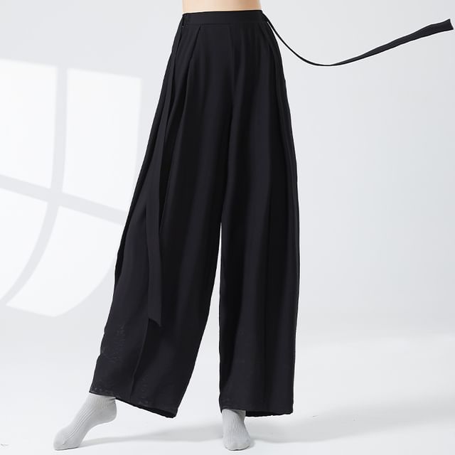 femmal-High Waist Plain Wide Leg Dance Pants
