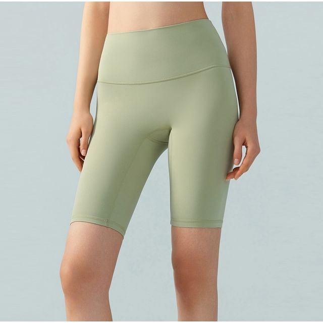 femmal-High Waist Plain Yoga Shorts