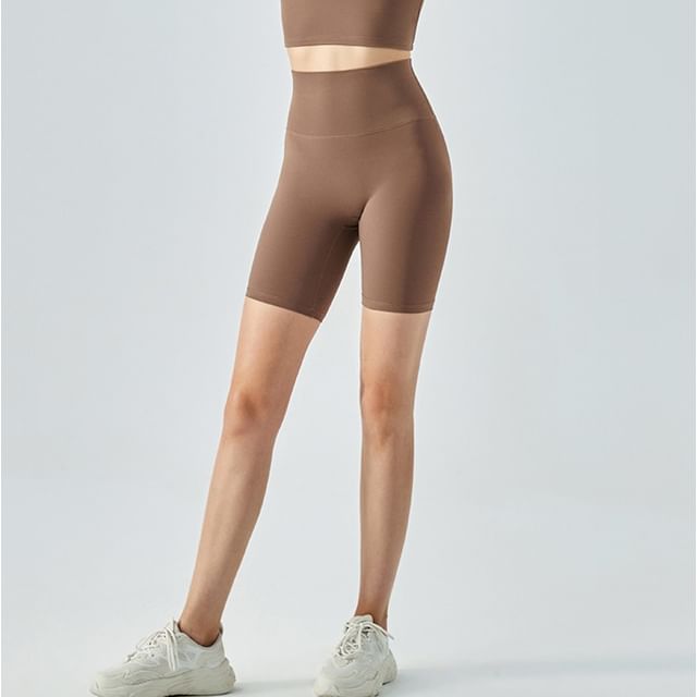 femmal-High Waist Plain Yoga Shorts