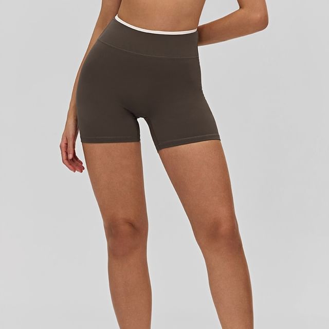 femmal-High Waist Two-Tone Biker Shorts