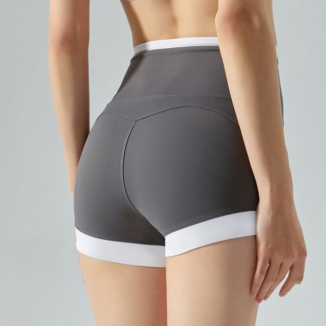 femmal-High Waist Two Tone Panel Yoga Shorts