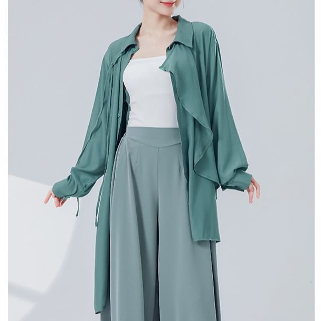 femmal-Long-Sleeve Asymmetrical Plain Top