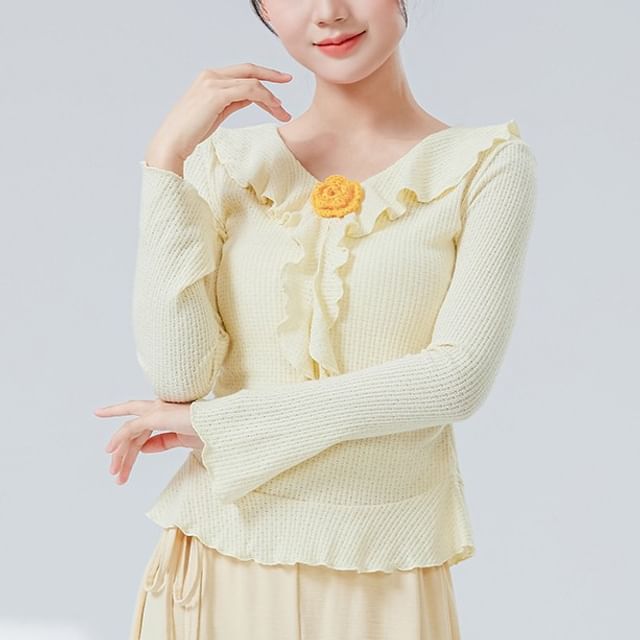 femmal-Long-Sleeve Crew Neck Plain Dance Top