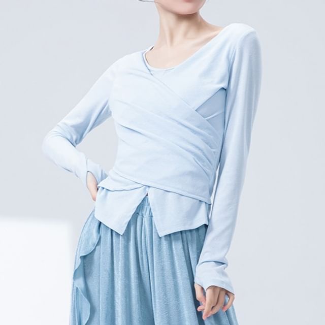 femmal-Long-Sleeve Crewneck Plain Top
