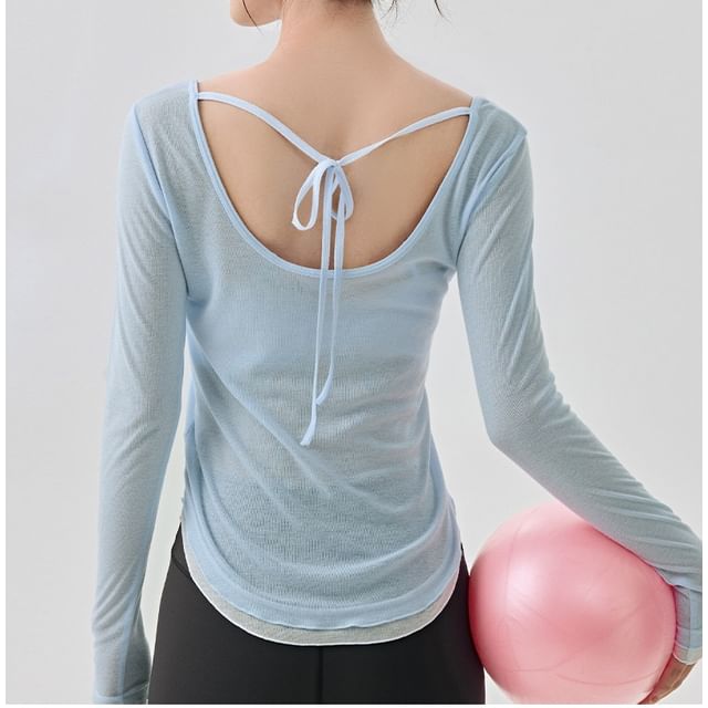 femmal-Long-Sleeve Plain Open Back T-Shirt