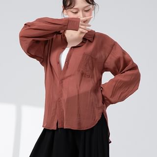 femmal-Long-Sleeve Plain Sheer Shirt