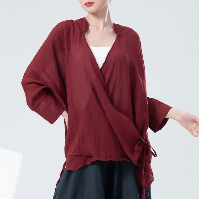 femmal-Long-Sleeve Tie-Side Open Back Dance Top