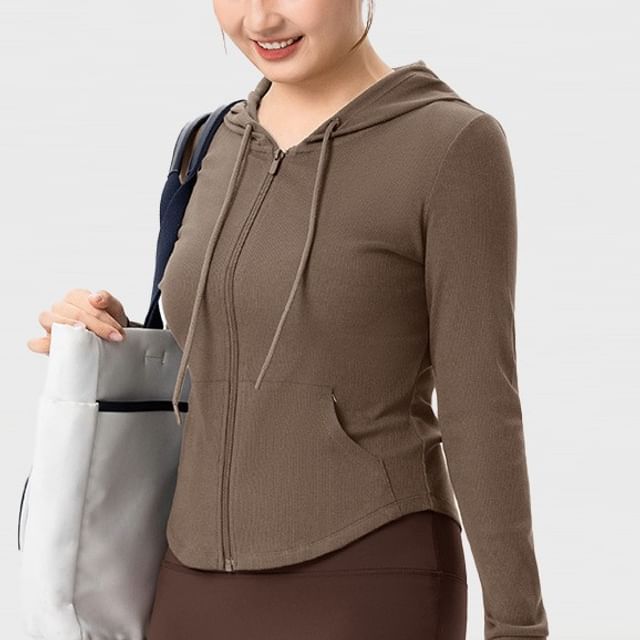femmal-Plain Hood Zip Jacket