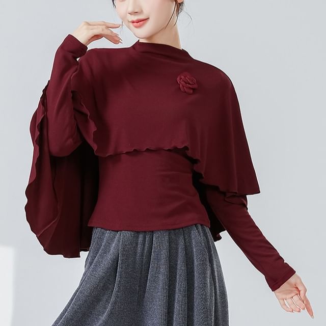 femmal-Set Long-Sleeve Plain Dance Top Cape