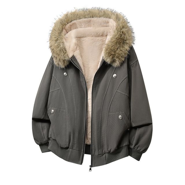 Ffodia-Fleece Lined Hooded Zip-Up Jacket
