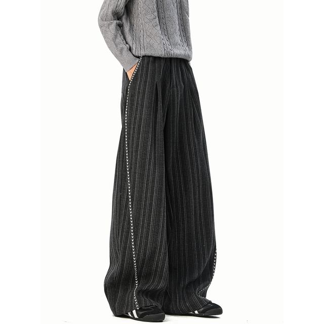 Ffodia-Mid Rise Striped Wide Leg Pants
