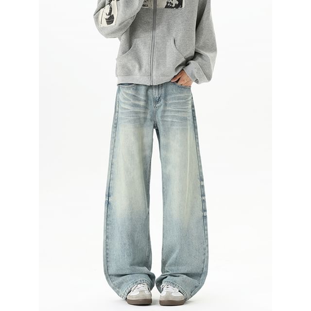 Ffodia-Mid Rise Washed Wide Leg Jeans