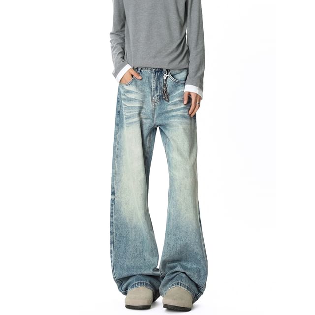 Ffodia-Mid Rise Washed Wide Leg Jeans