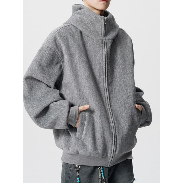 Ffodia-Stand Collar Plain Zip Hoodie