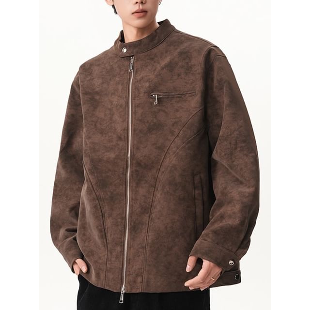 Ffodia-Stand Collar Tie Dye Zip Jacket