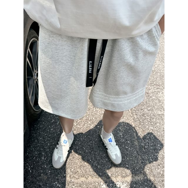 Filmas-Drawstring Waist Plain Shorts