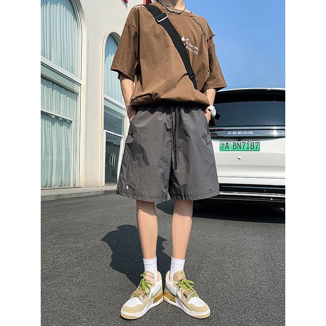 Filmas-Drawstring Waist Plain Shorts