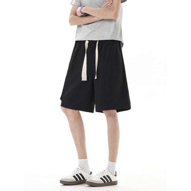 Filmas-Drawstring Waist Plain Sweatshorts